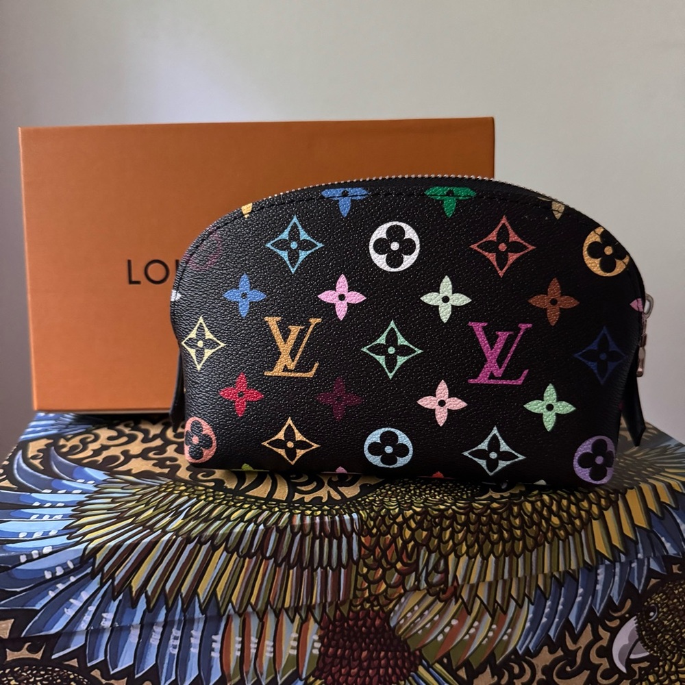 Louis Vuitton Murakami Pochette Cosmetics Bag Multicolor Black